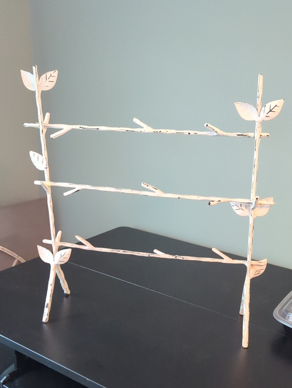 Metal Leaf Branch Jewelry or Accessory Stand in Distressed White